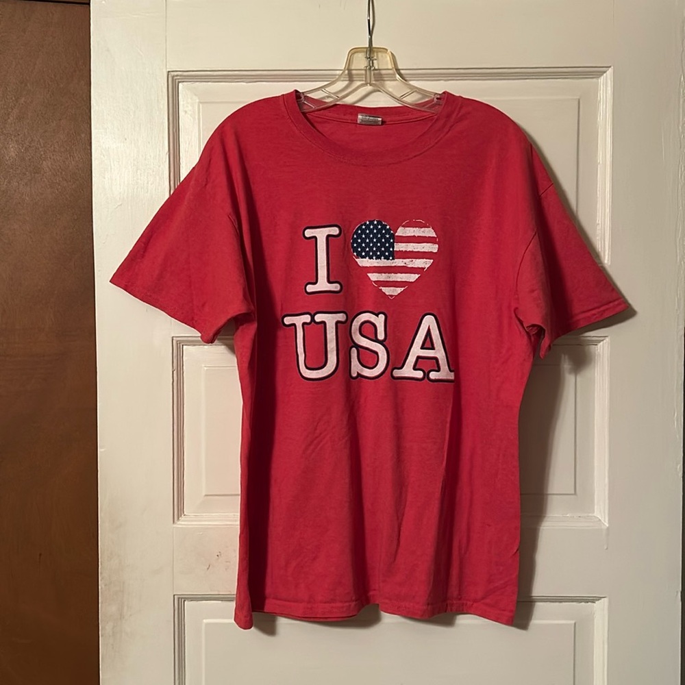 Fruit of the Loom red/white/blue-I ❤️USA, size Large T-shirt